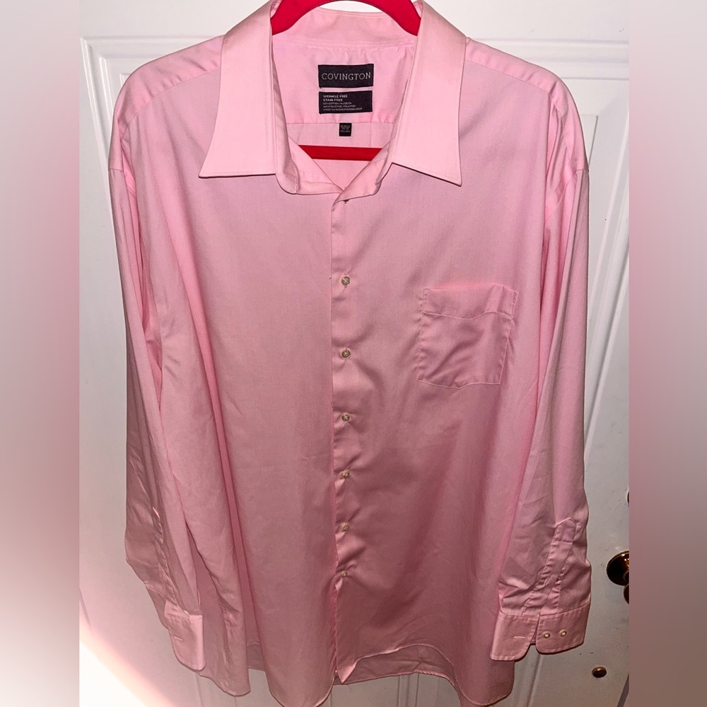 Covington Men’s pink dress shirt wrinkle free stain free big & tall 18-18.5 2XL